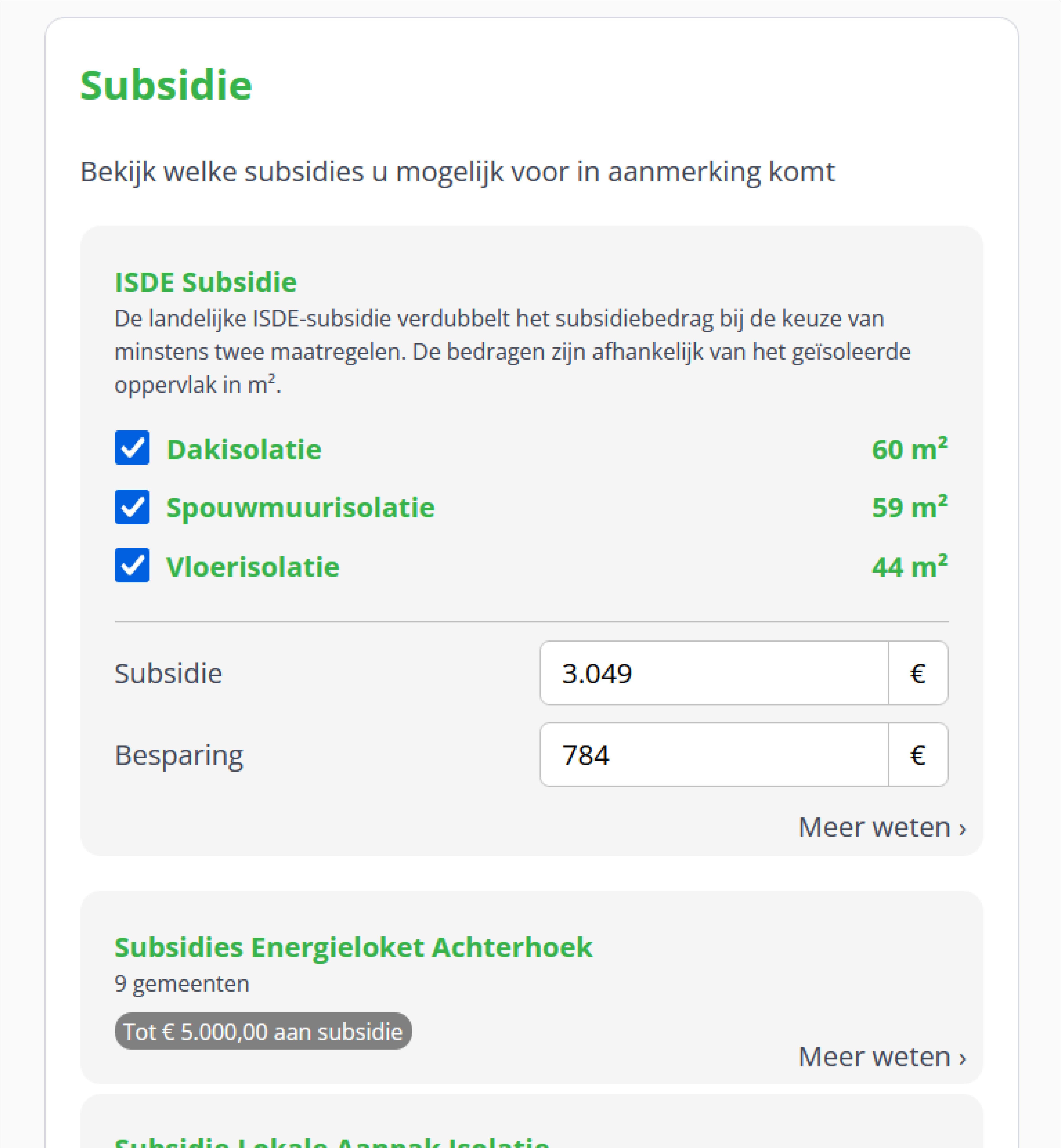 Voorbeeld van berekende isolatie-inzichten