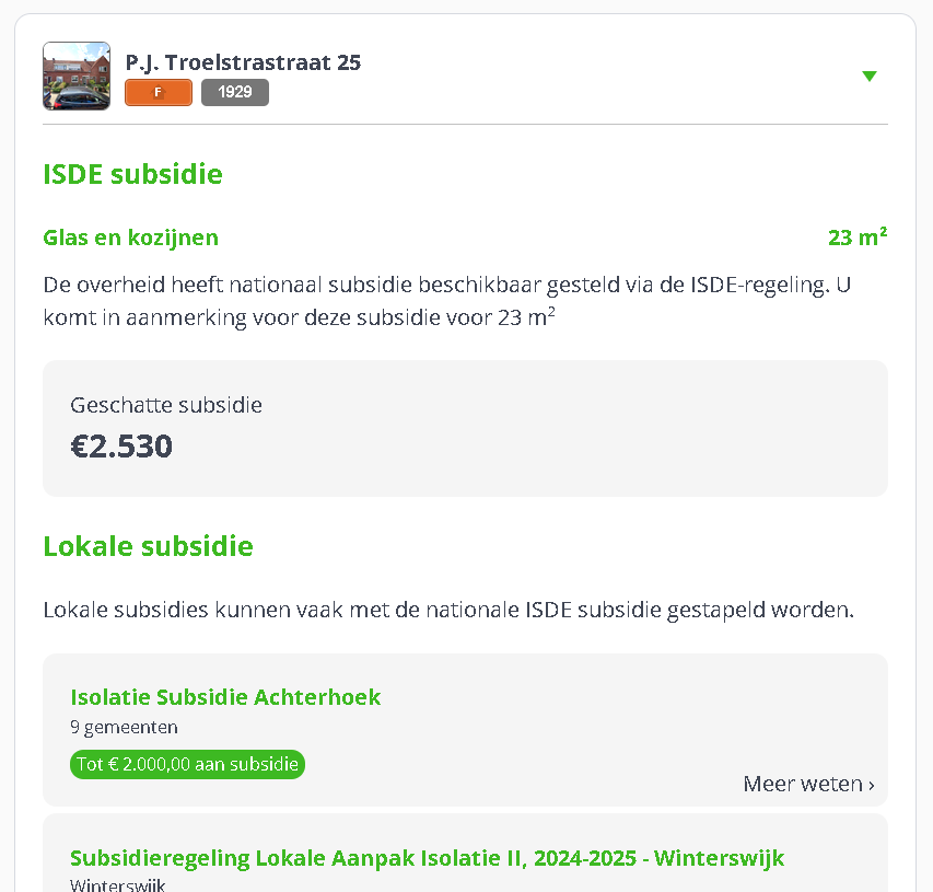 Voorbeeld van berekende isolatie-inzichten